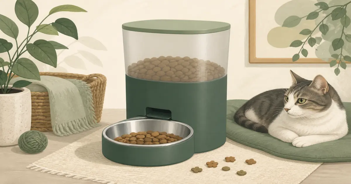 Soft pastel automatic cat feeder and bowl still life