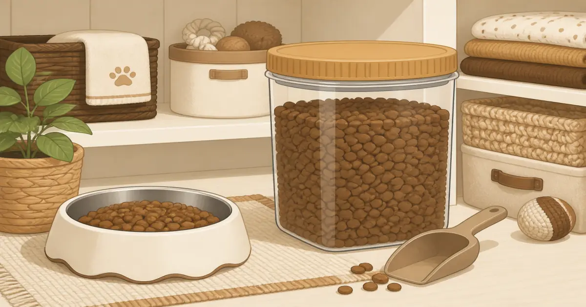 Practical pet gear illustration for dog food storage container