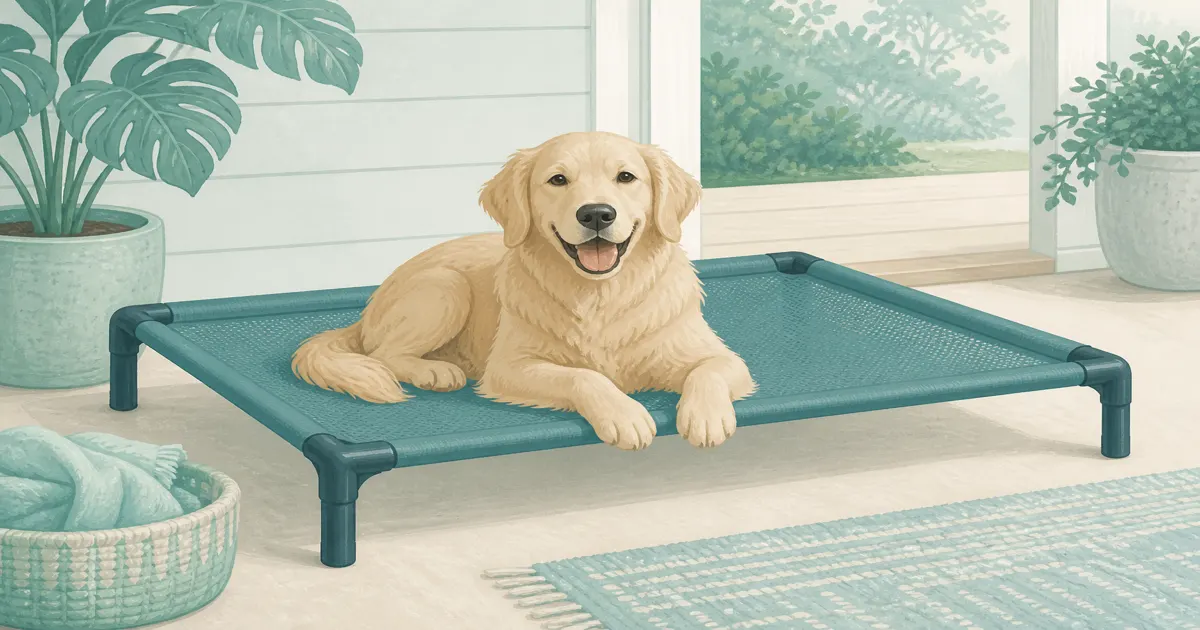 Soft pastel elevated dog bed cot still life