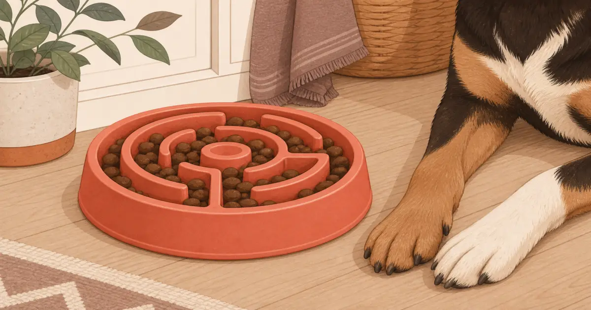 Practical pet gear illustration for slow feeder dog bowl